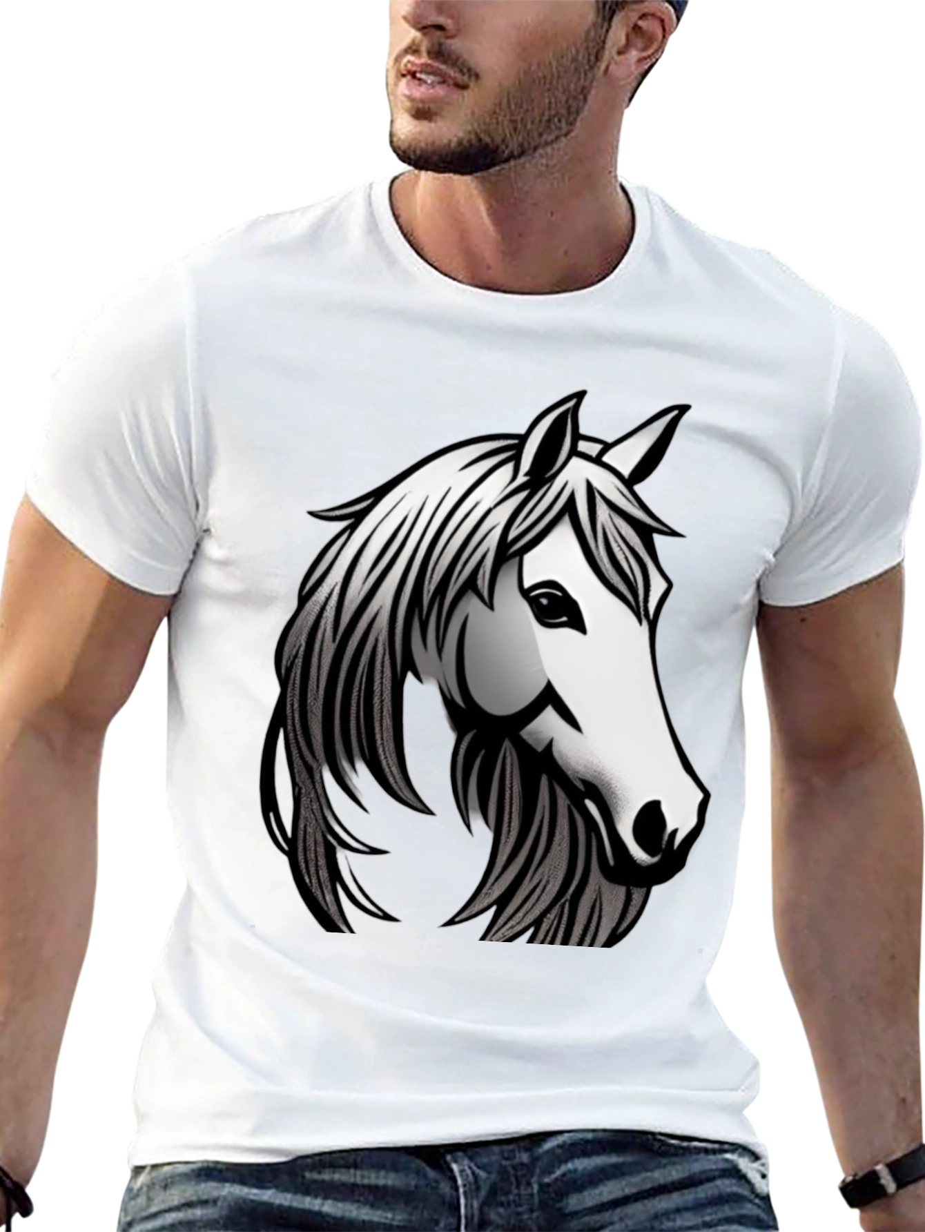 Black T-Shirt with Horse Graphic