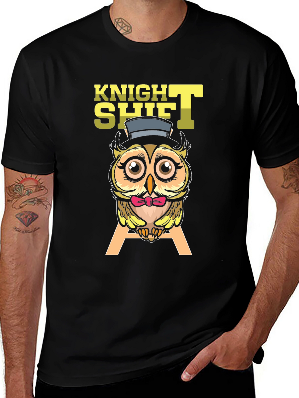Knight Shift Owl T-Shirt Funny Graphic Tee