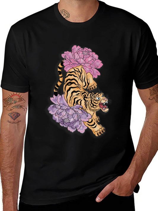 Tiger and Peony Graphic Tee - Urban Style