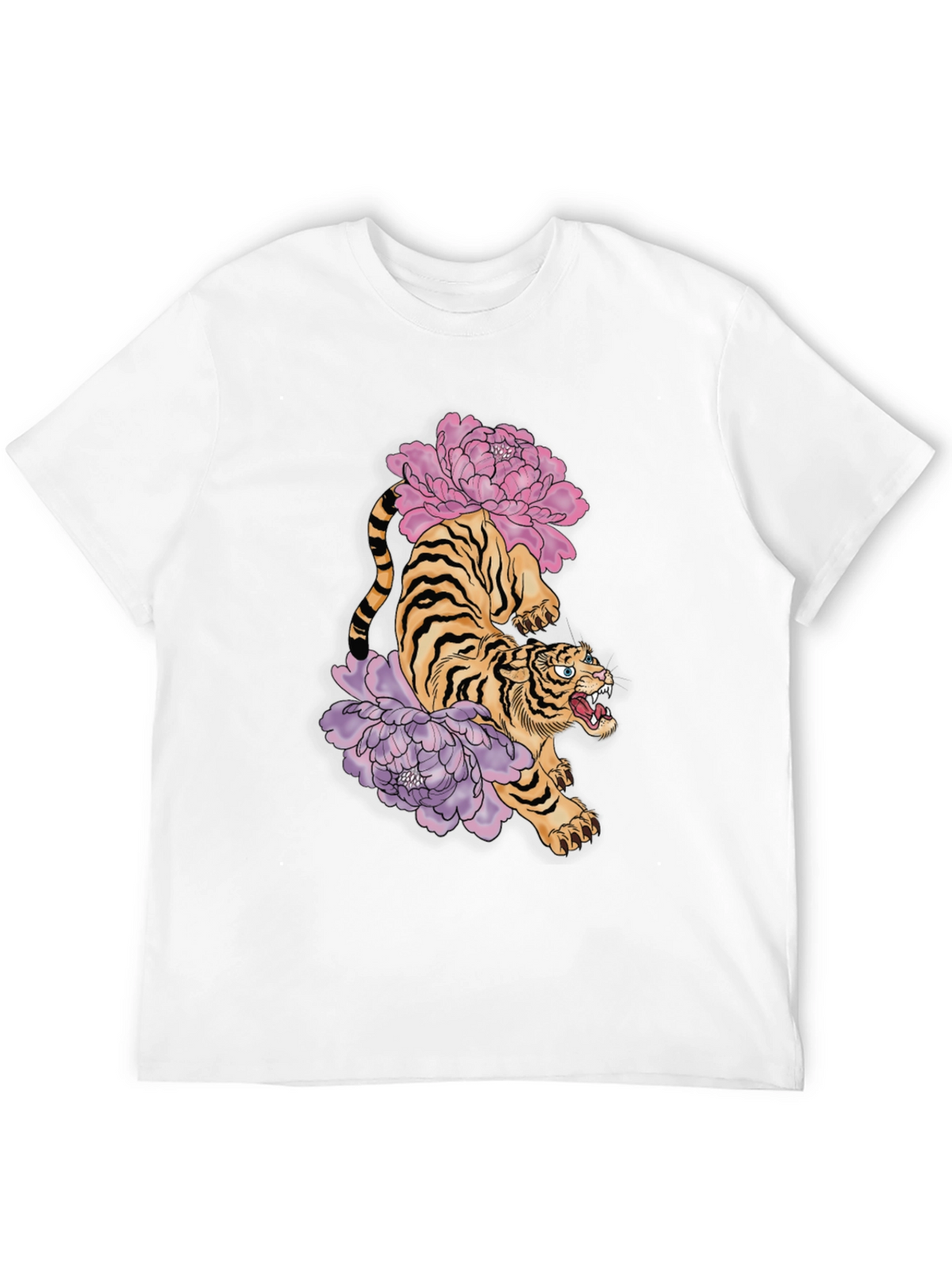 Tiger and Peony Graphic Tee - Urban Style