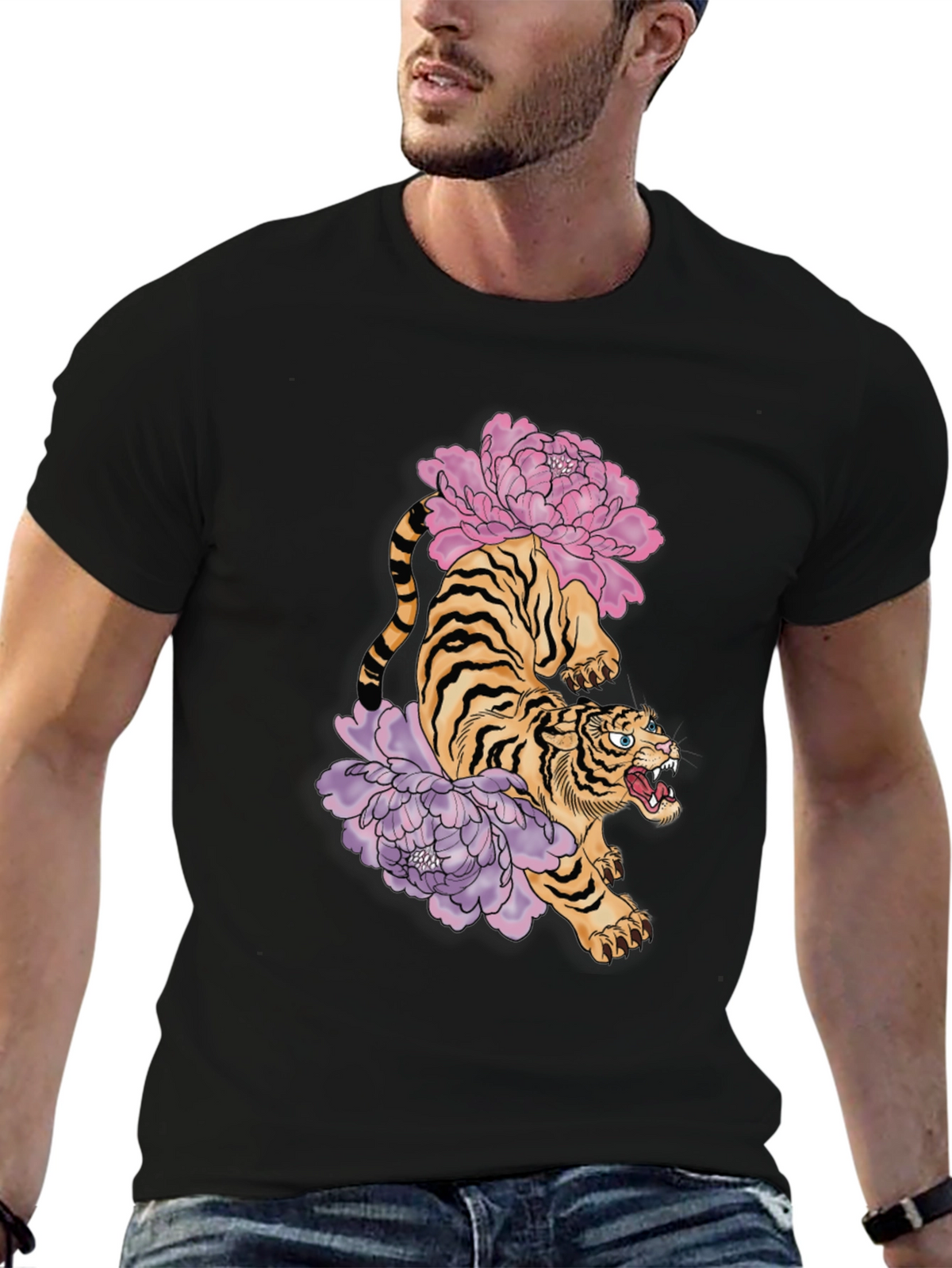 Tiger and Peony Graphic Tee - Urban Style