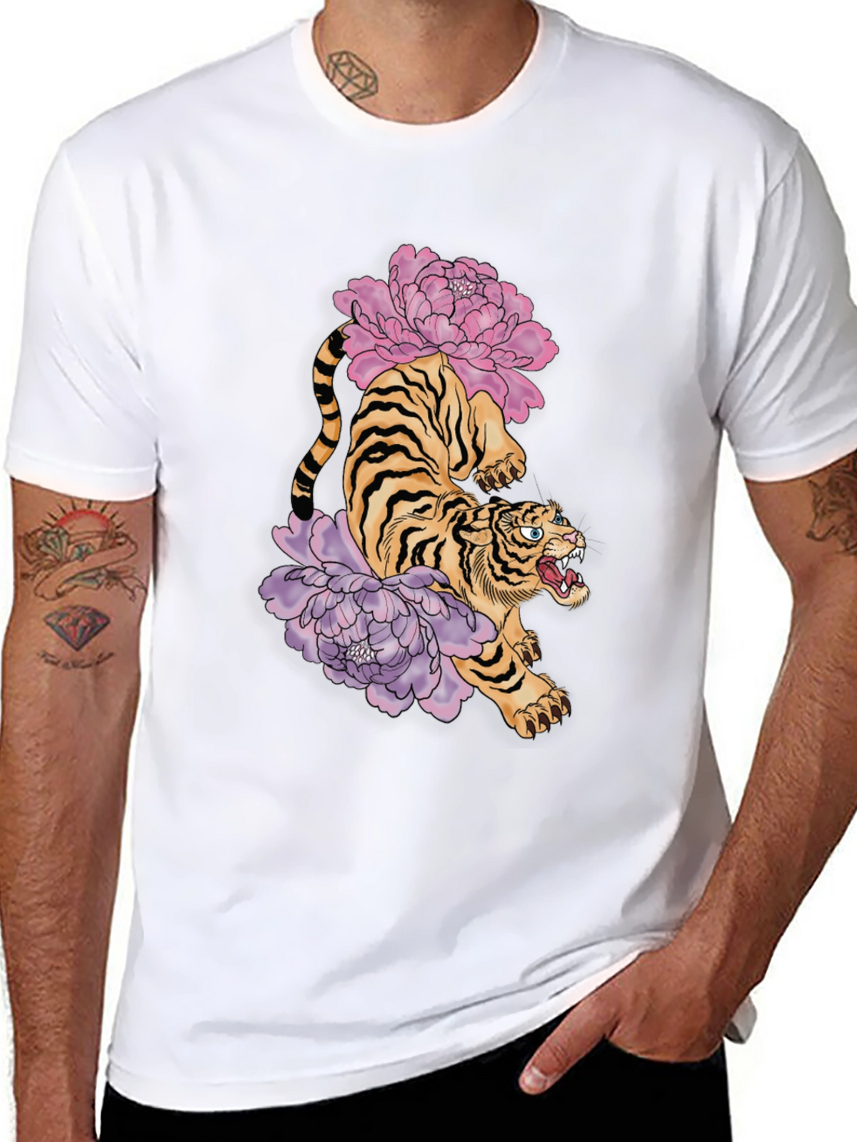 Tiger and Peony Graphic Tee - Urban Style