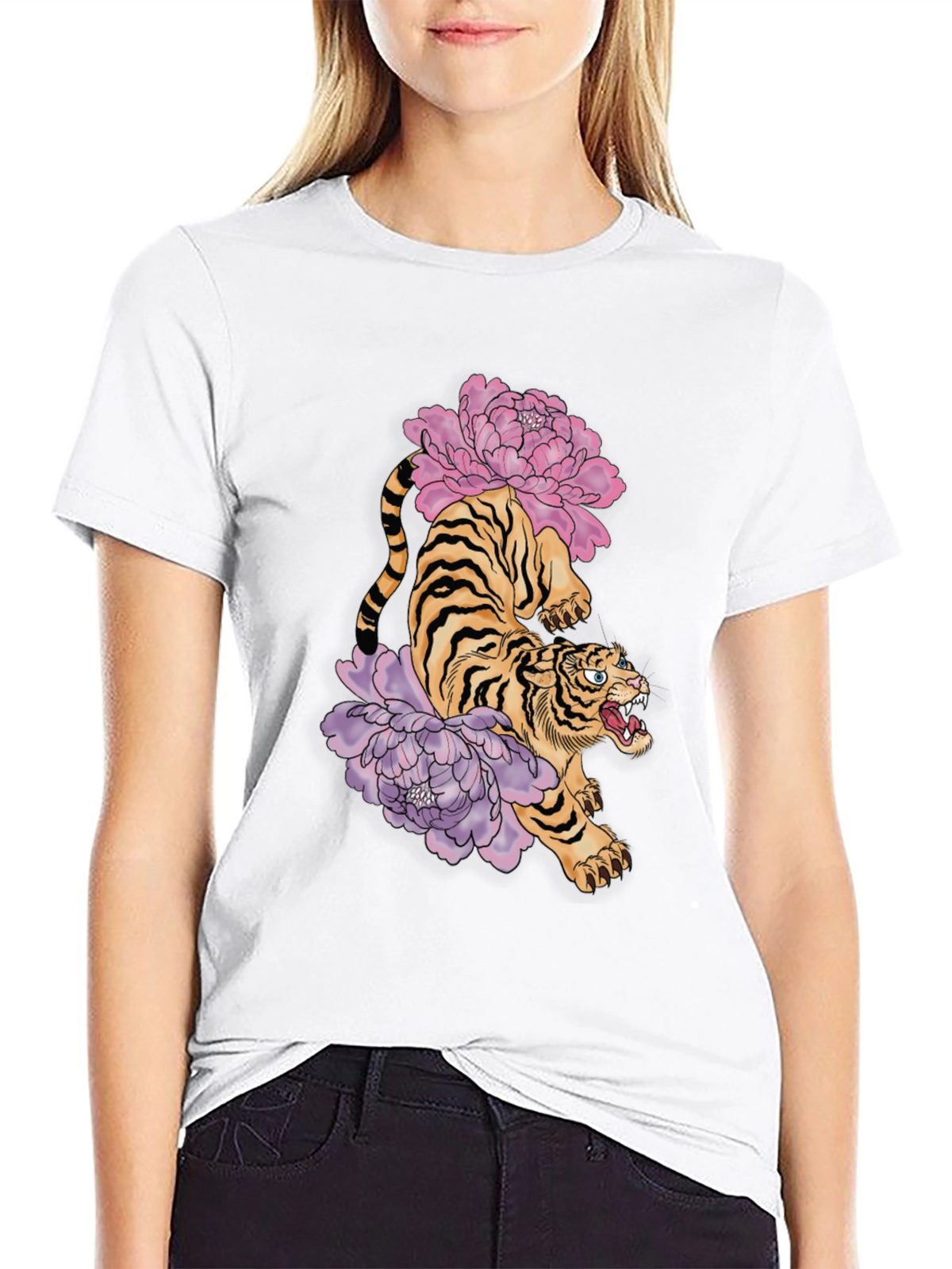 Tiger and Peony Graphic Tee - Urban Style
