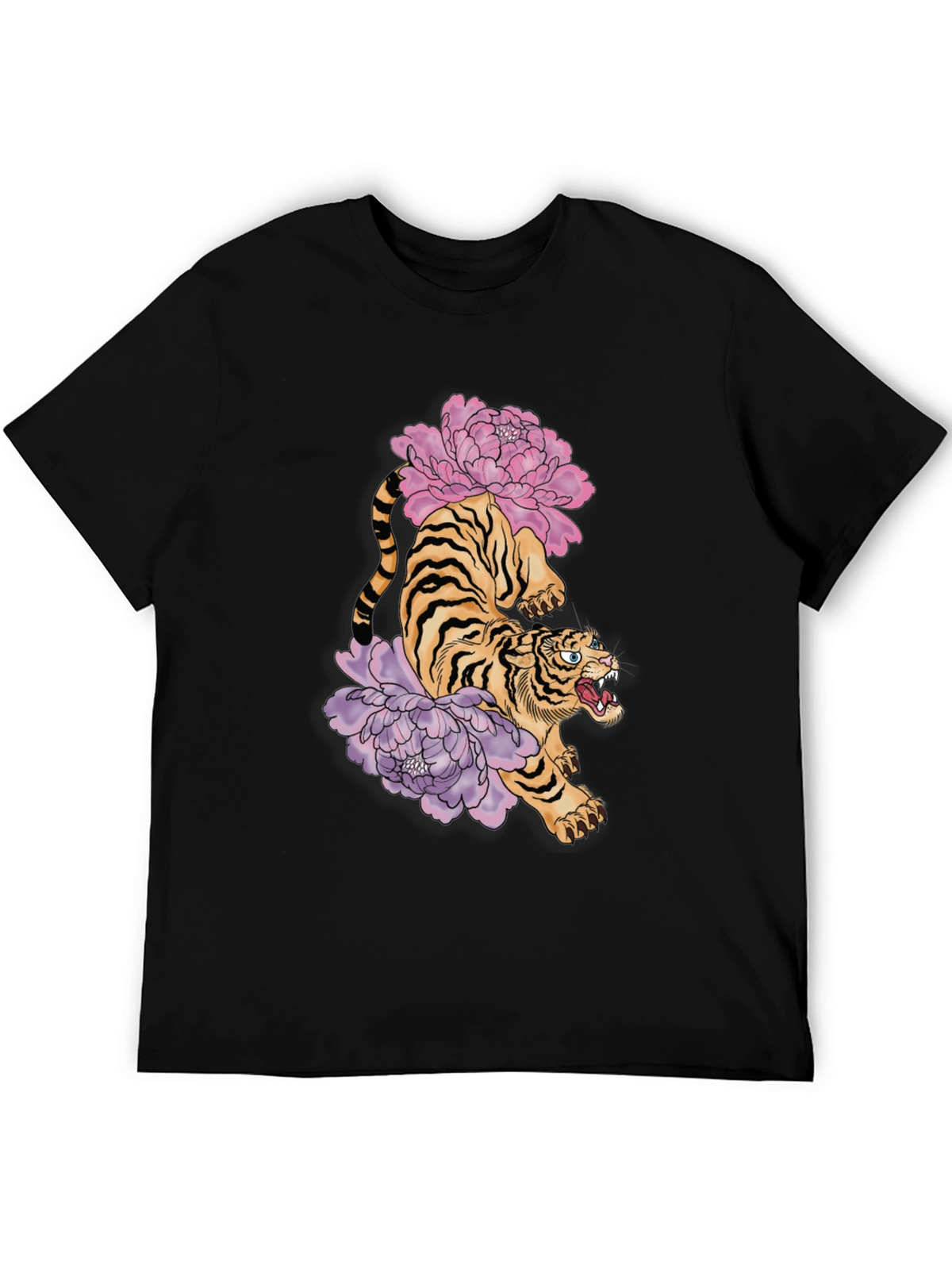 Tiger and Peony Graphic Tee - Urban Style