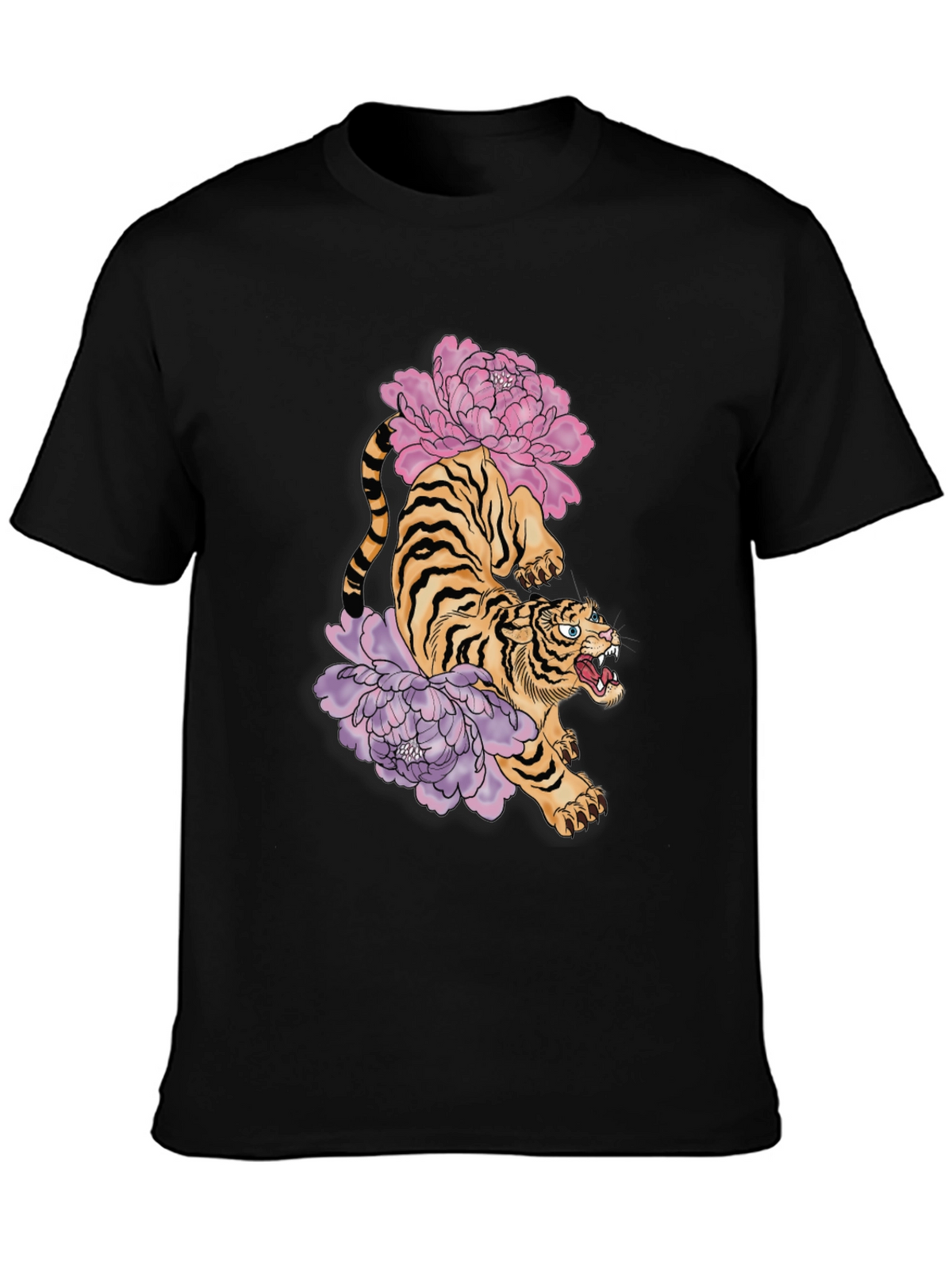 Tiger and Peony Graphic Tee - Urban Style