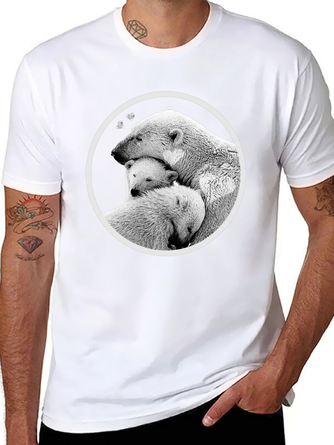 Polar Bear Family Hug T-Shirt - Black