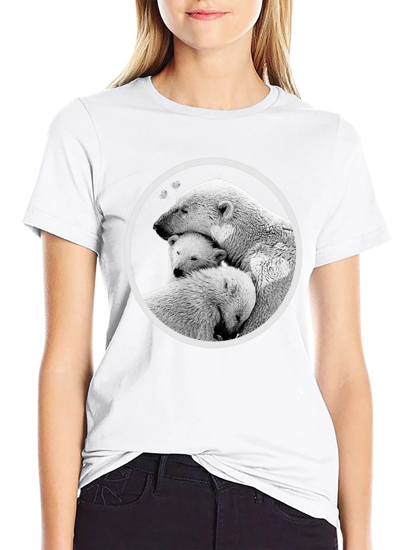 Polar Bear Family Hug T-Shirt - Black