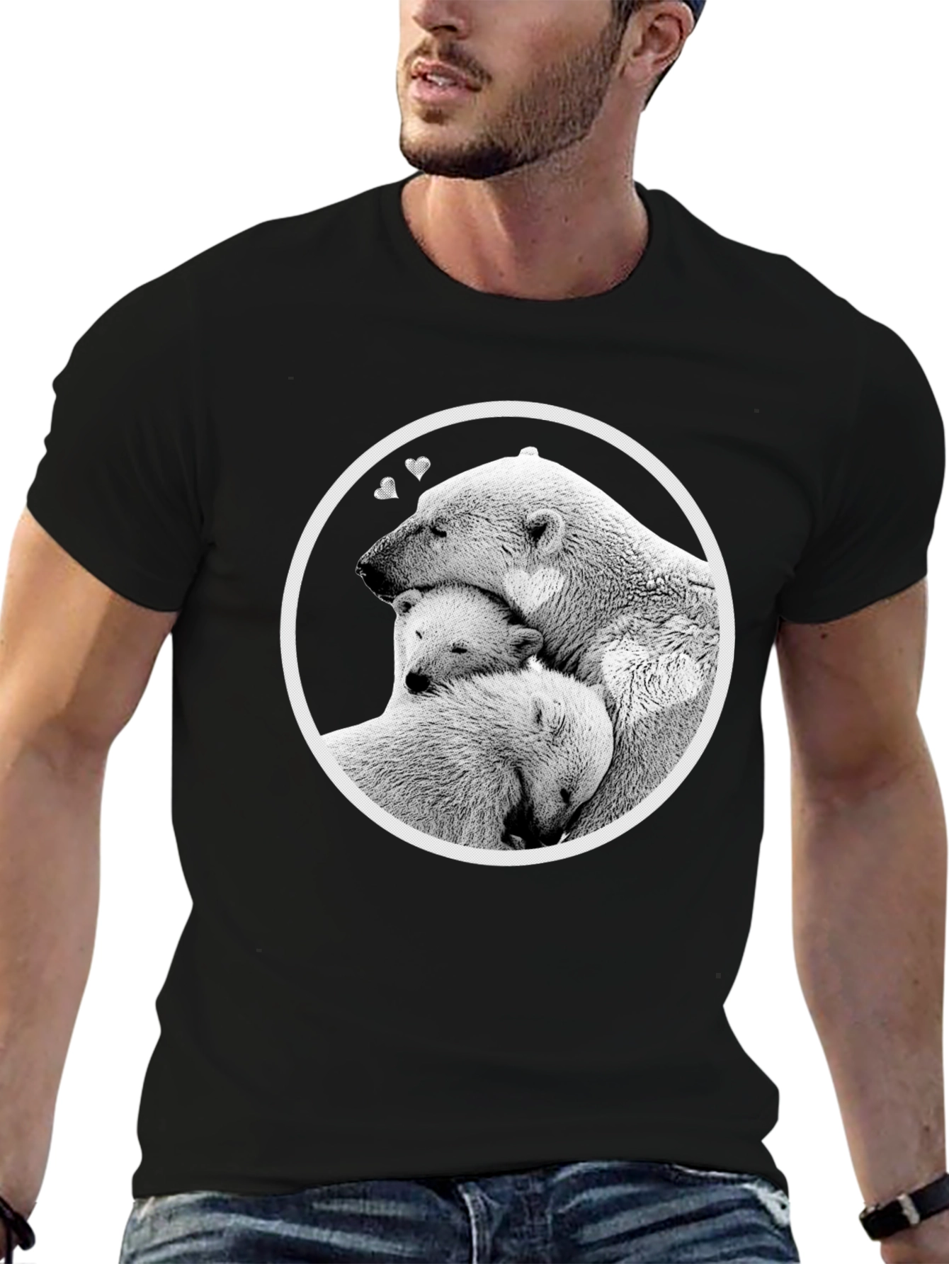 Polar Bear Family Hug T-Shirt - Black