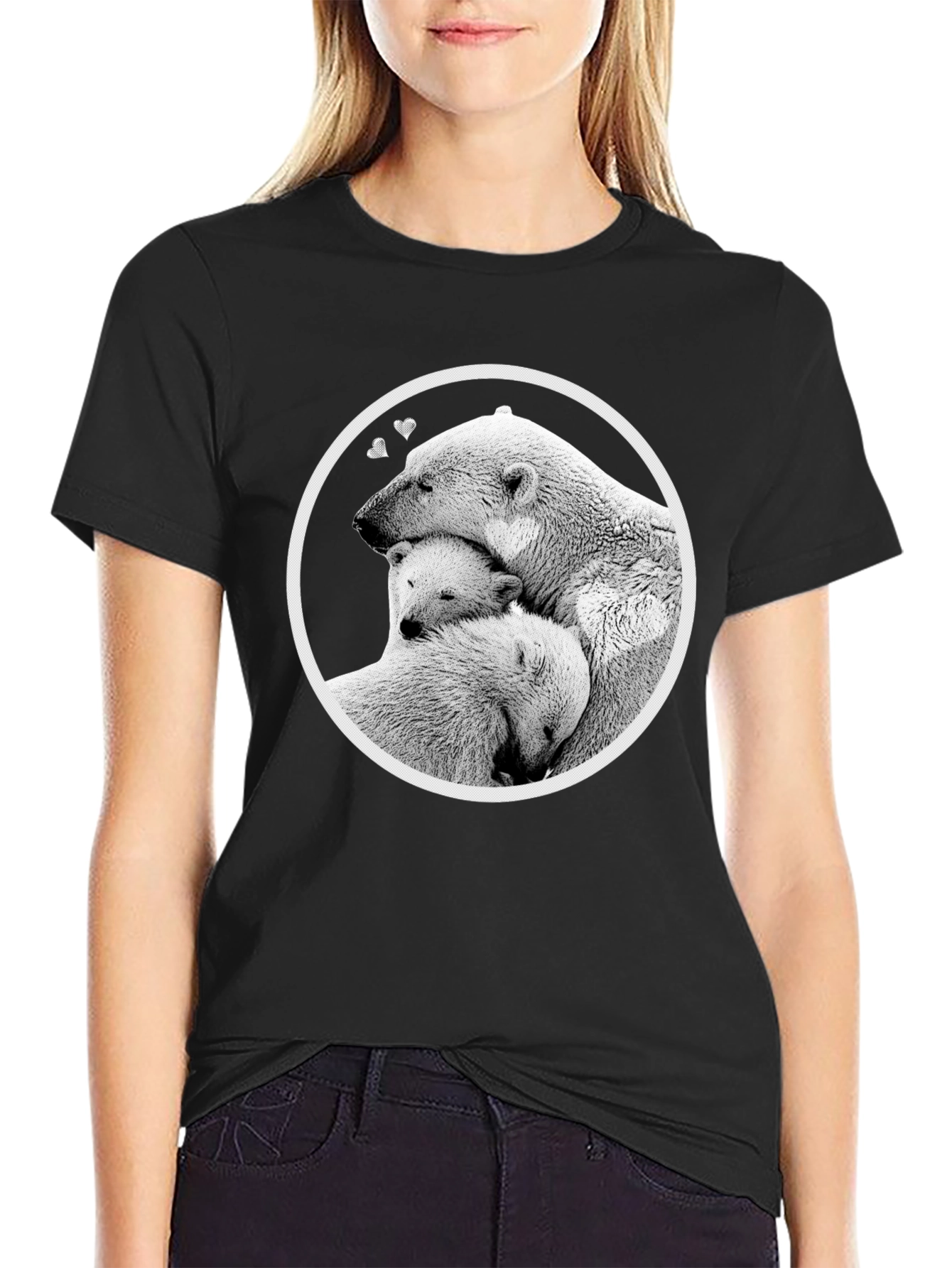 Polar Bear Family Hug T-Shirt - Black