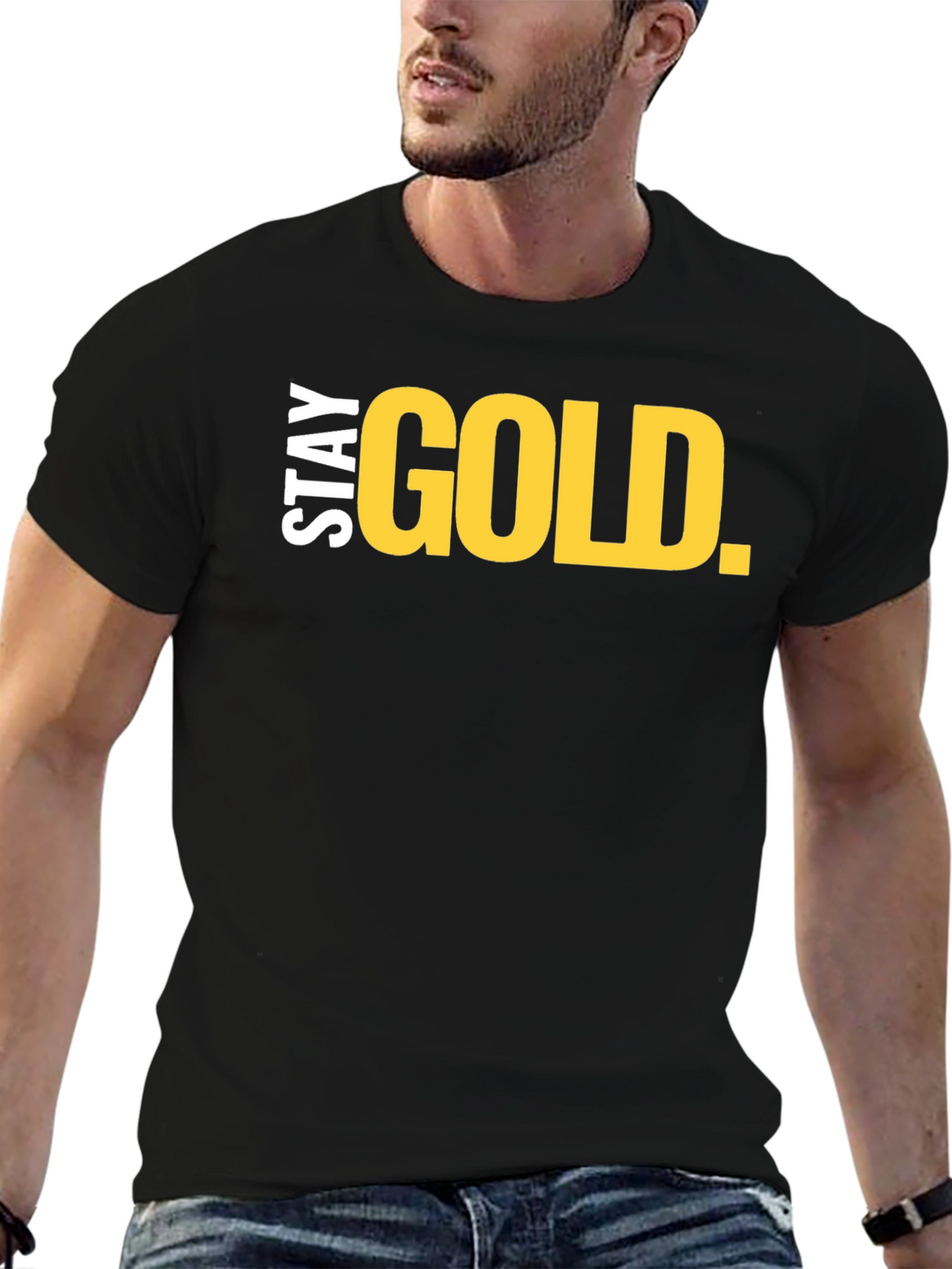 Stay Gold Graphic Tee - Black Crew Neck
