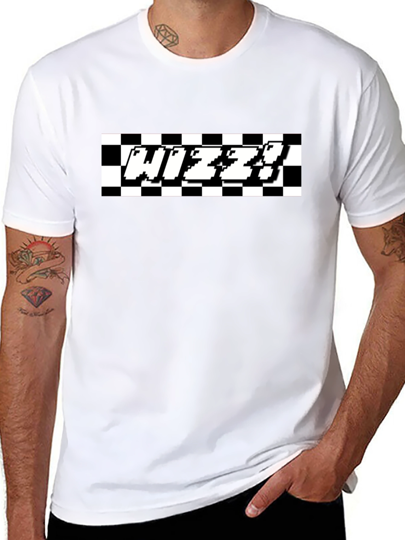 Pixelated Checkered WIZZY Graphic Tee - Black