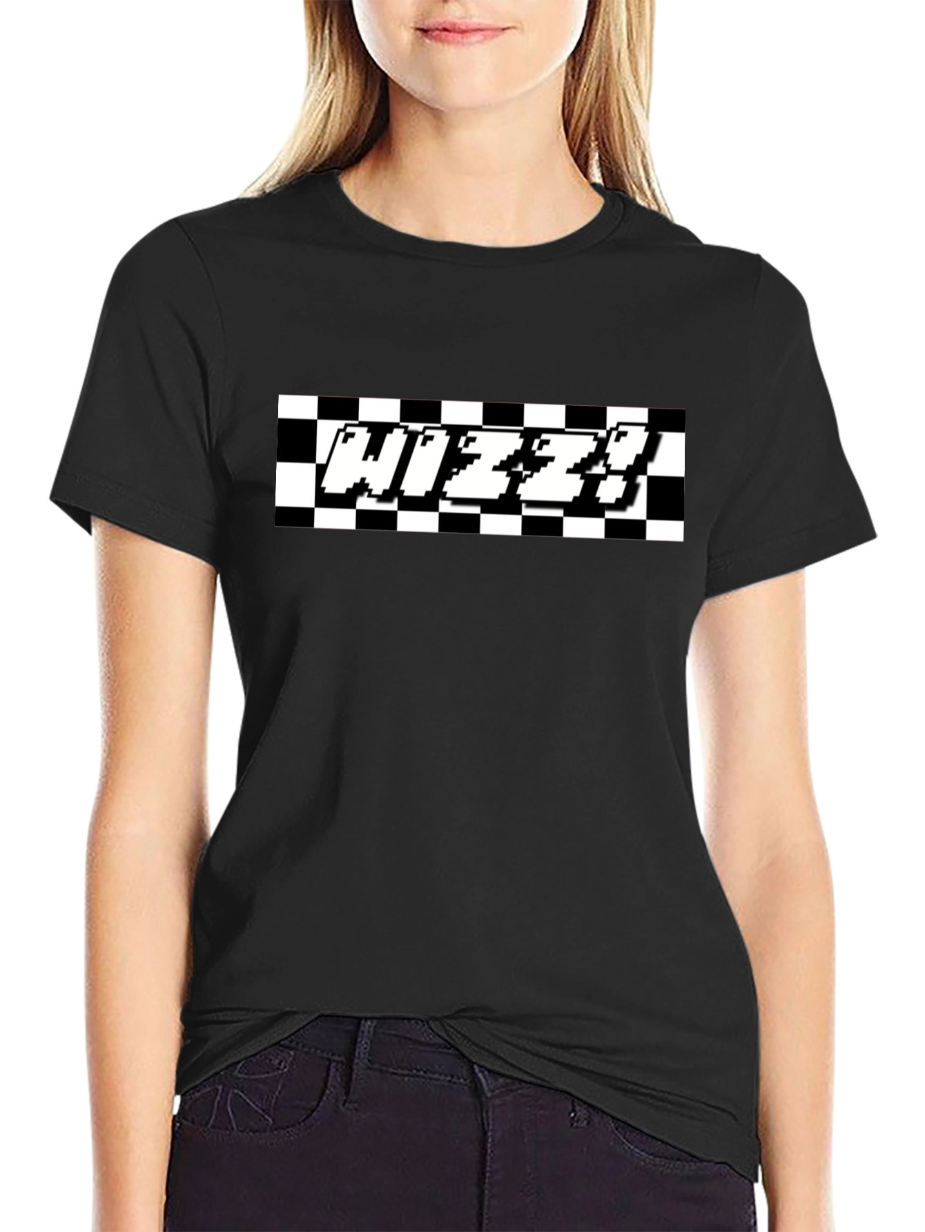 Pixelated Checkered WIZZY Graphic Tee - Black