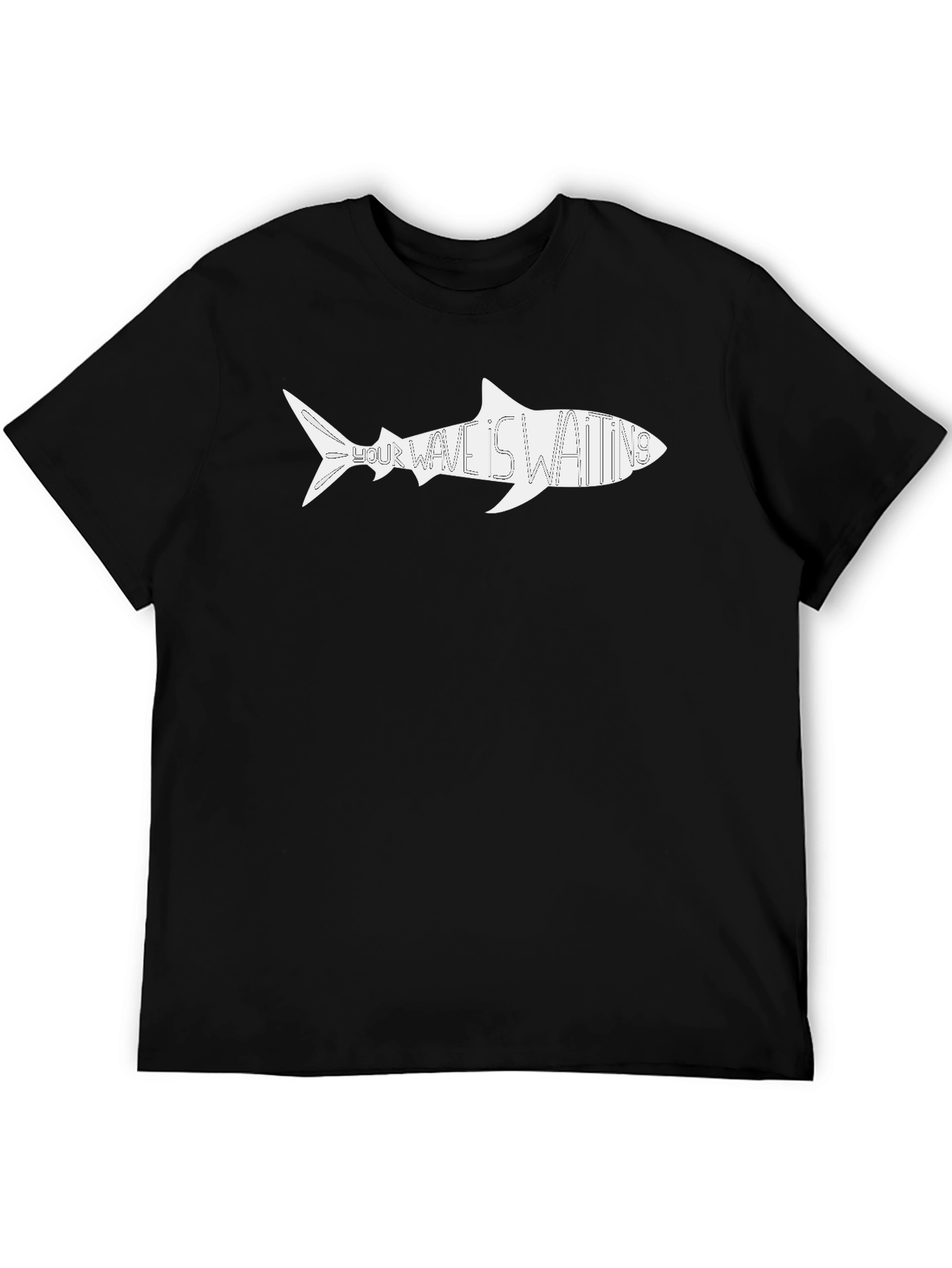 Shark Wave Waiting Graphic Tee - Black Cotton Shirt