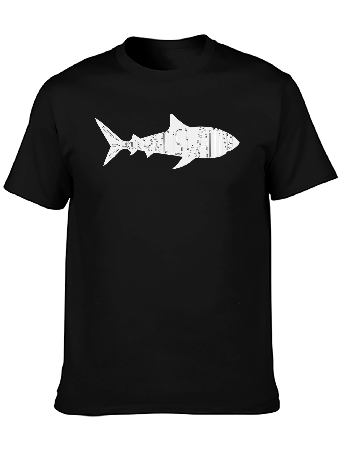 Shark Wave Waiting Graphic Tee - Black Cotton Shirt