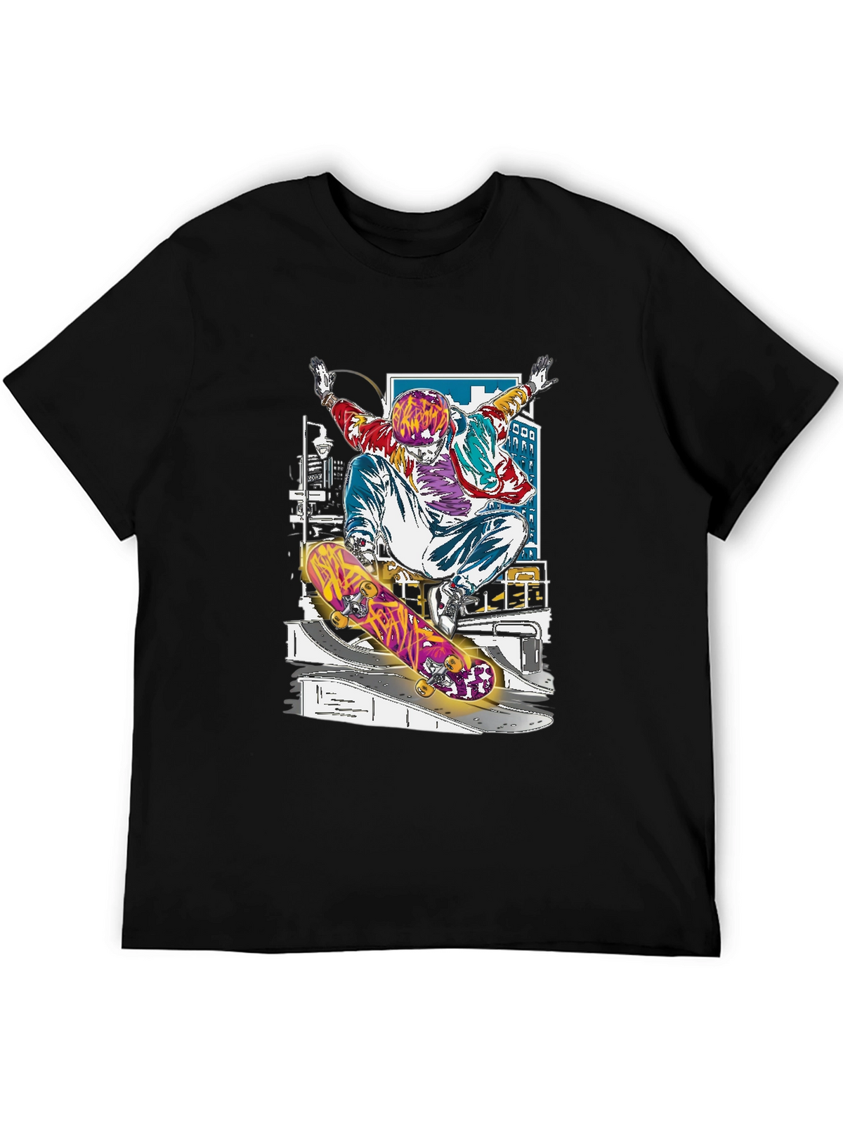 Skateboarder Graphic Tee - Black Cotton Blend Shirt