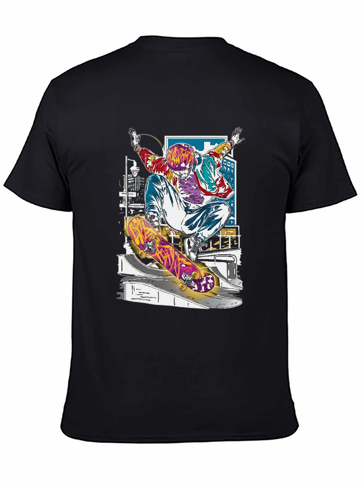 Skateboarder Graphic Tee - Black Cotton Blend Shirt