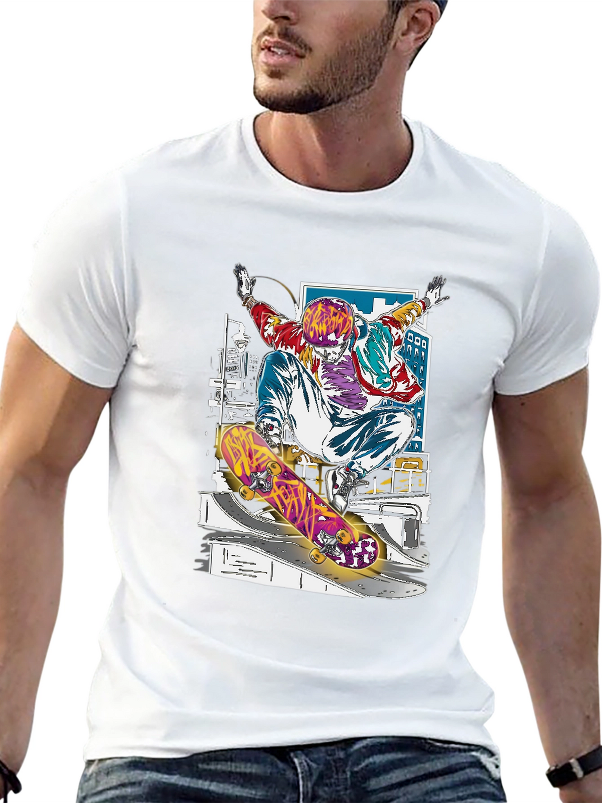 Skateboarder Graphic Tee - Black Cotton Blend Shirt