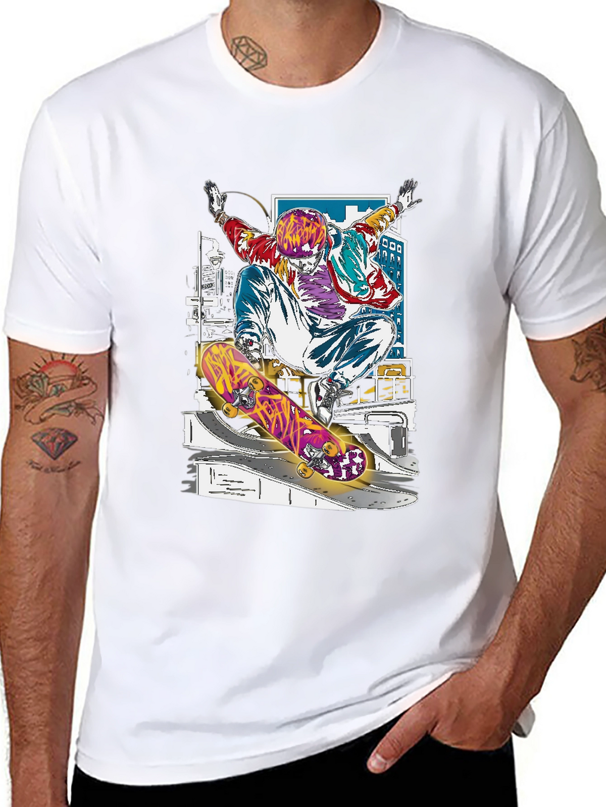 Skateboarder Graphic Tee - Black Cotton Blend Shirt