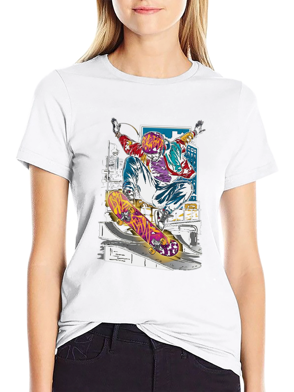 Skateboarder Graphic Tee - Black Cotton Blend Shirt