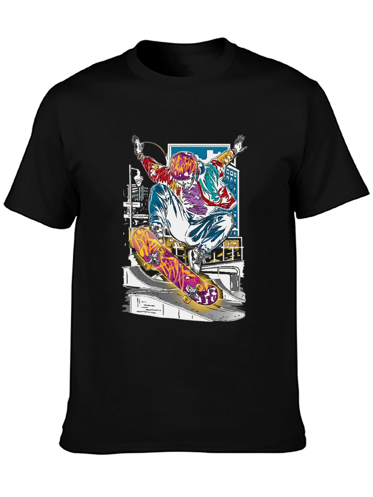 Skateboarder Graphic Tee - Black Cotton Blend Shirt