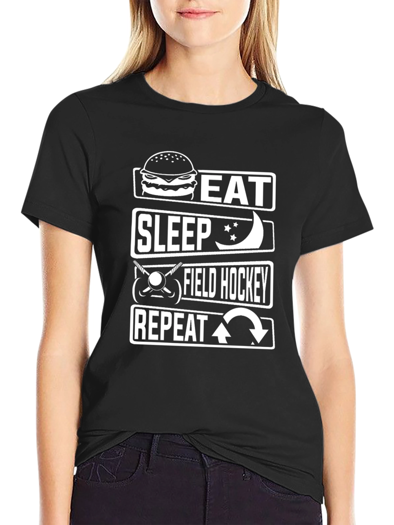 Eat Sleep Field Hockey Repeat Black T-Shirt