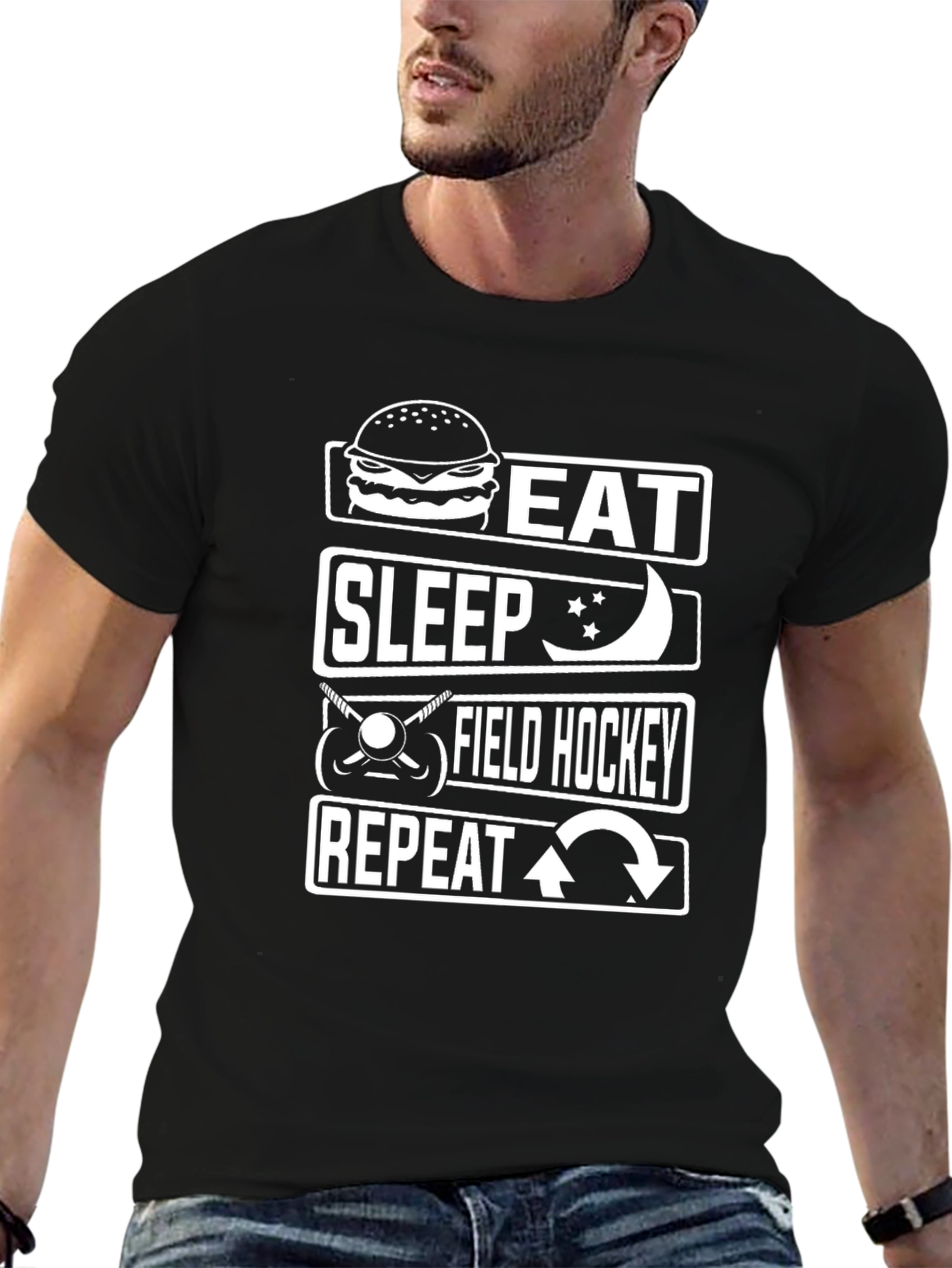 Eat Sleep Field Hockey Repeat Black T-Shirt