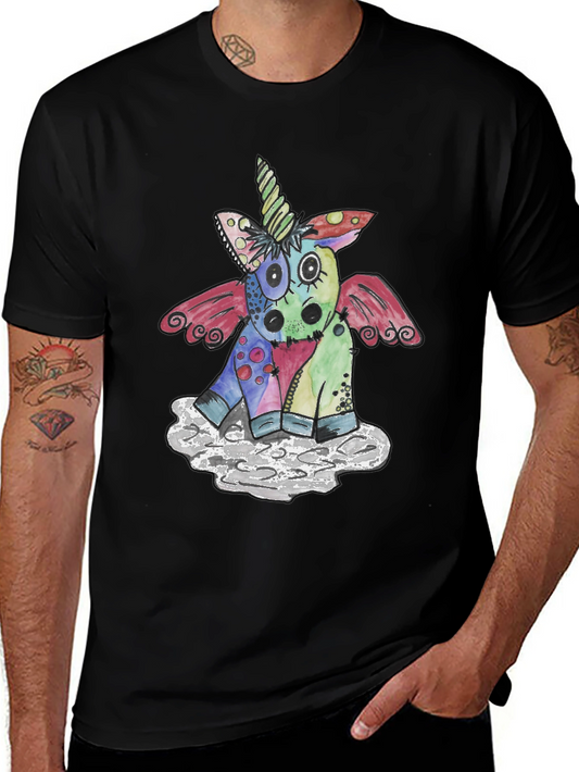 Whimsical Unicorn Graphic Tee - Mens Black T-Shirt