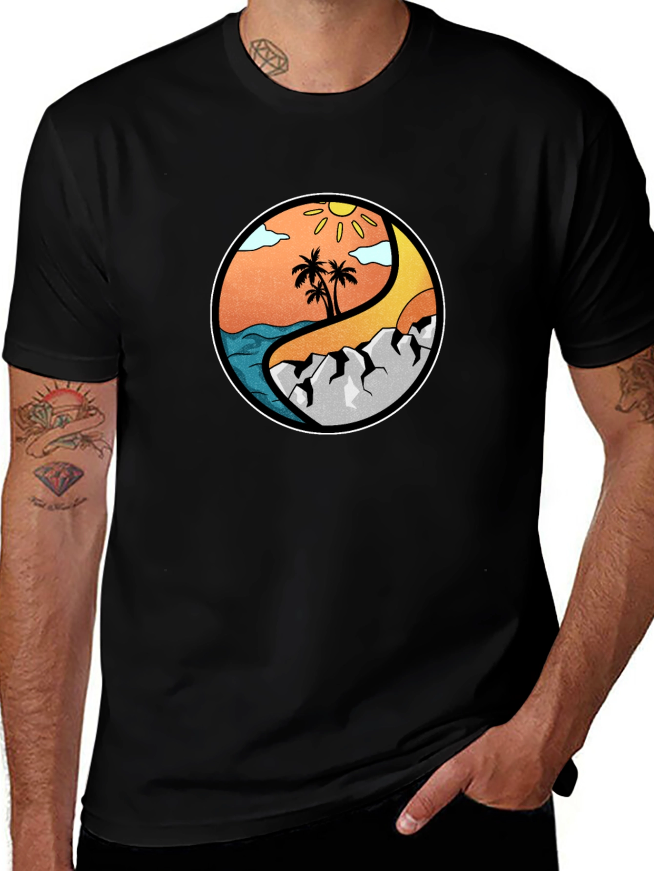 Yin Yang Beach & Mountain Graphic T-Shirt