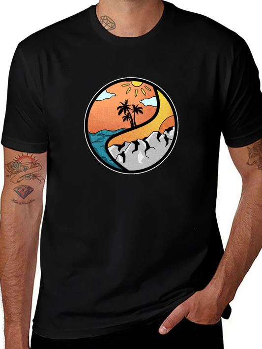 Yin Yang Beach & Mountain Graphic T-Shirt