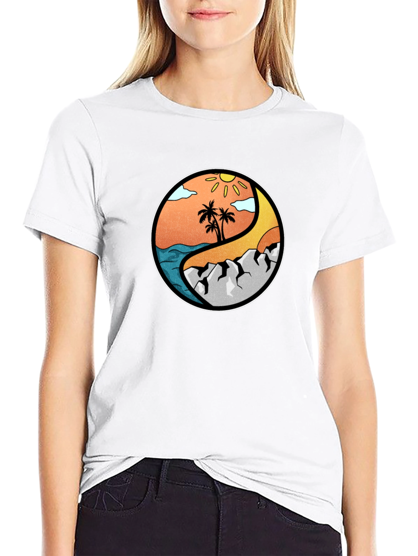 Yin Yang Beach & Mountain Graphic T-Shirt