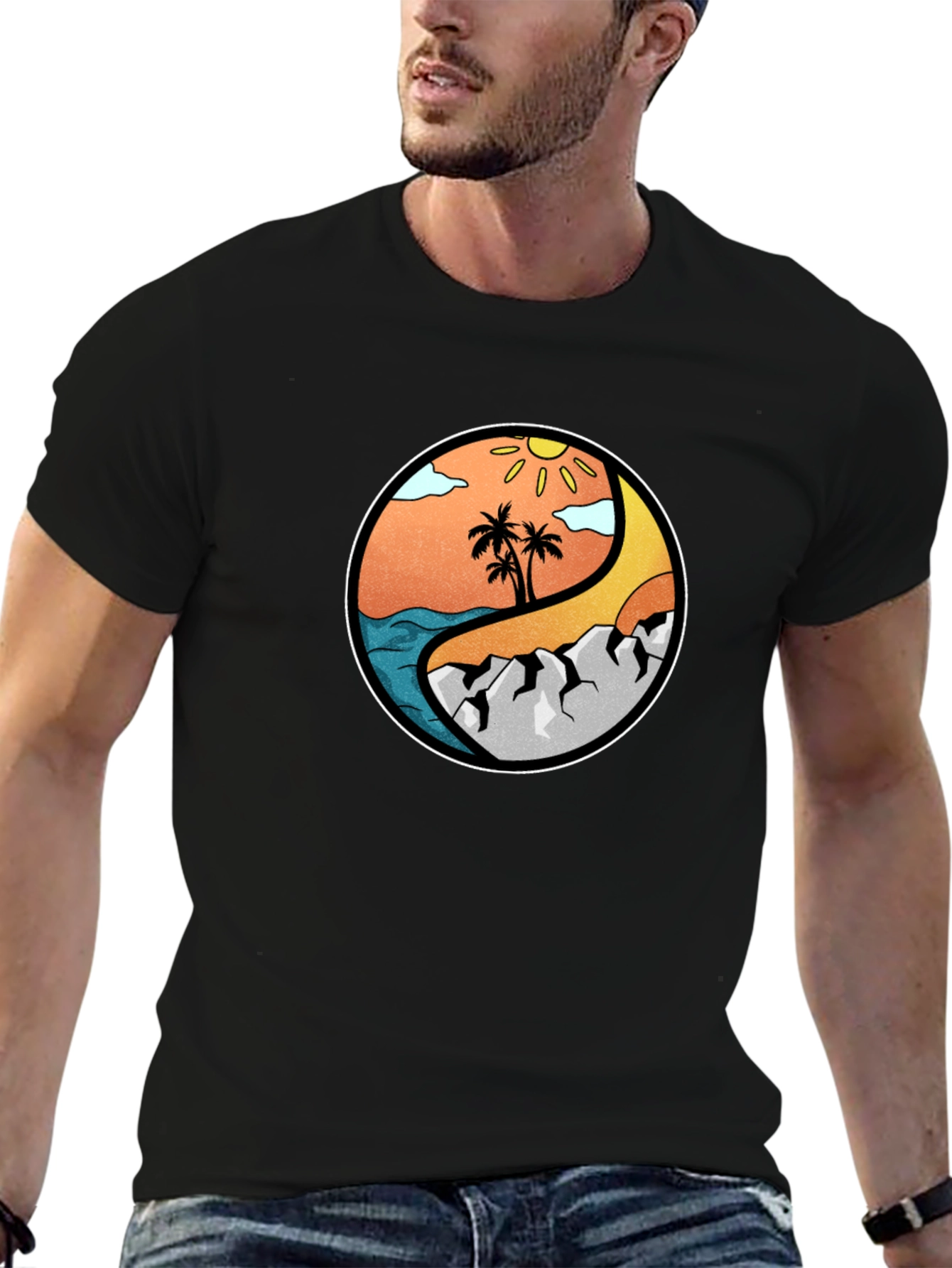 Yin Yang Beach & Mountain Graphic T-Shirt