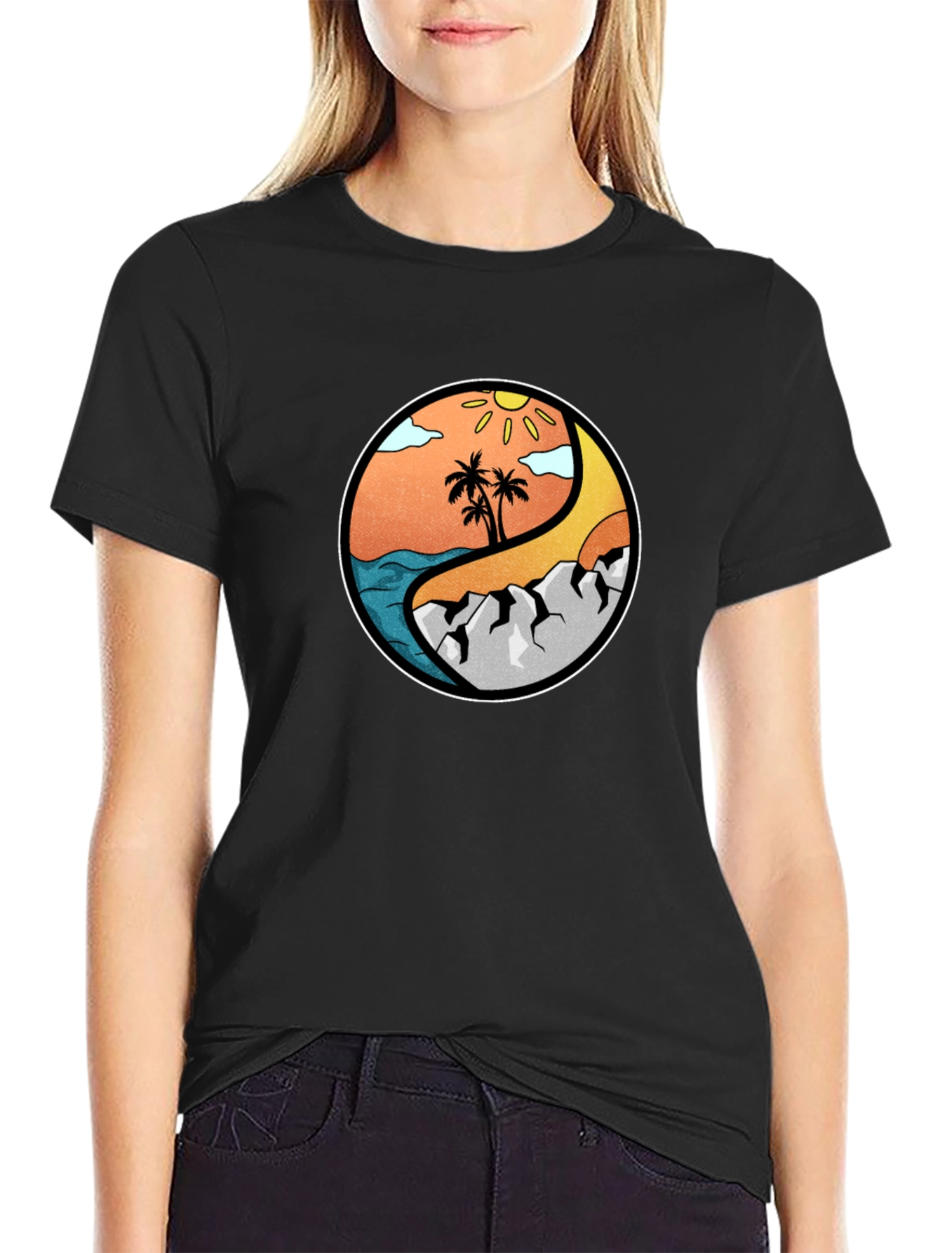 Yin Yang Beach & Mountain Graphic T-Shirt