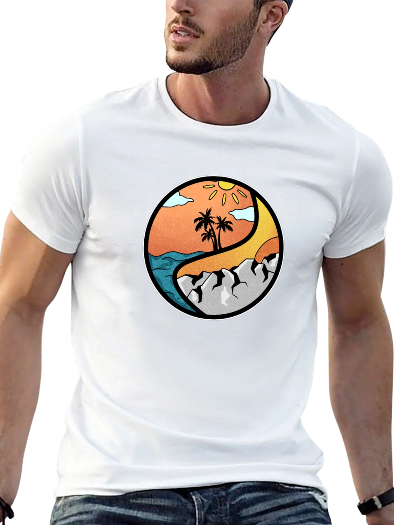 Yin Yang Beach & Mountain Graphic T-Shirt