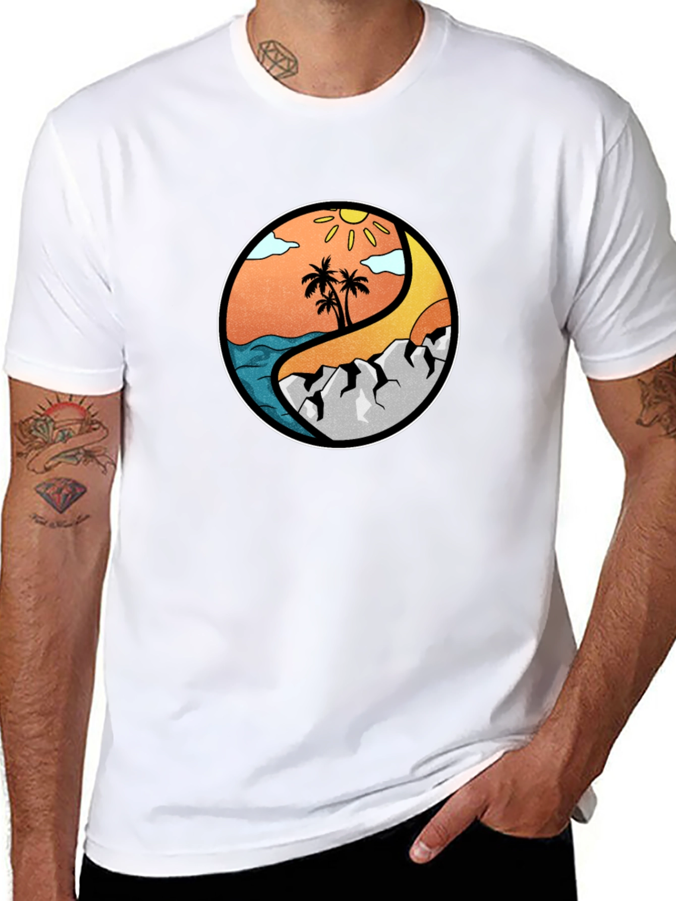 Yin Yang Beach & Mountain Graphic T-Shirt