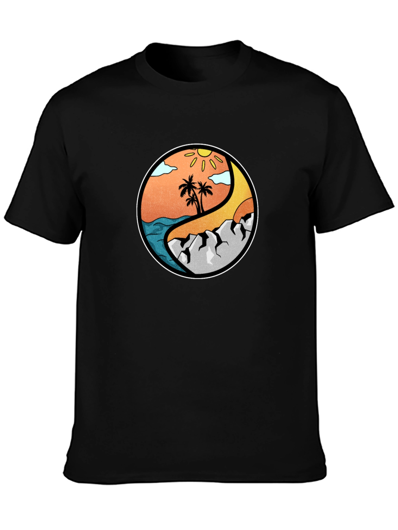 Yin Yang Beach & Mountain Graphic T-Shirt