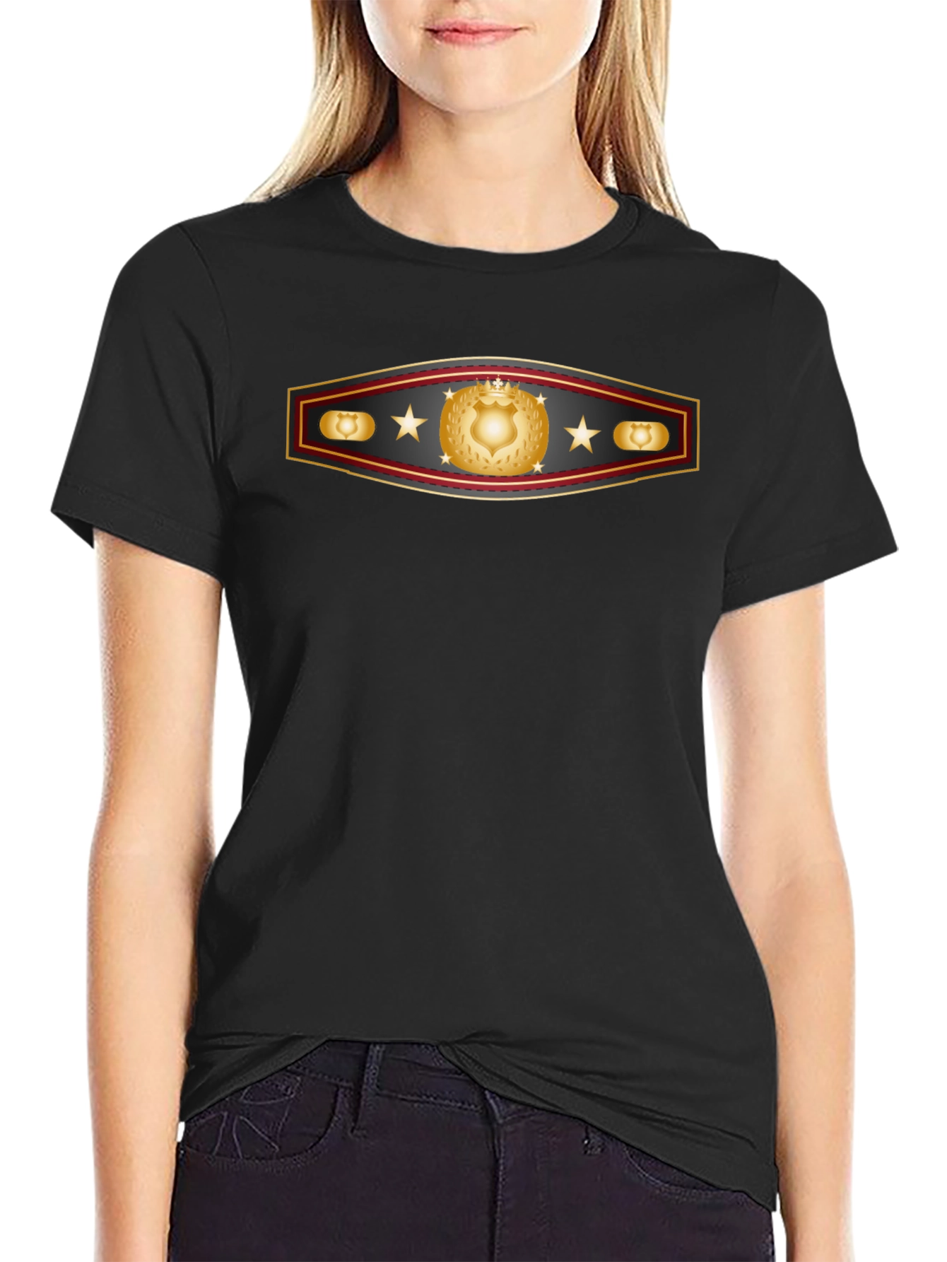 Black T-Shirt with Shield and Star Graphic