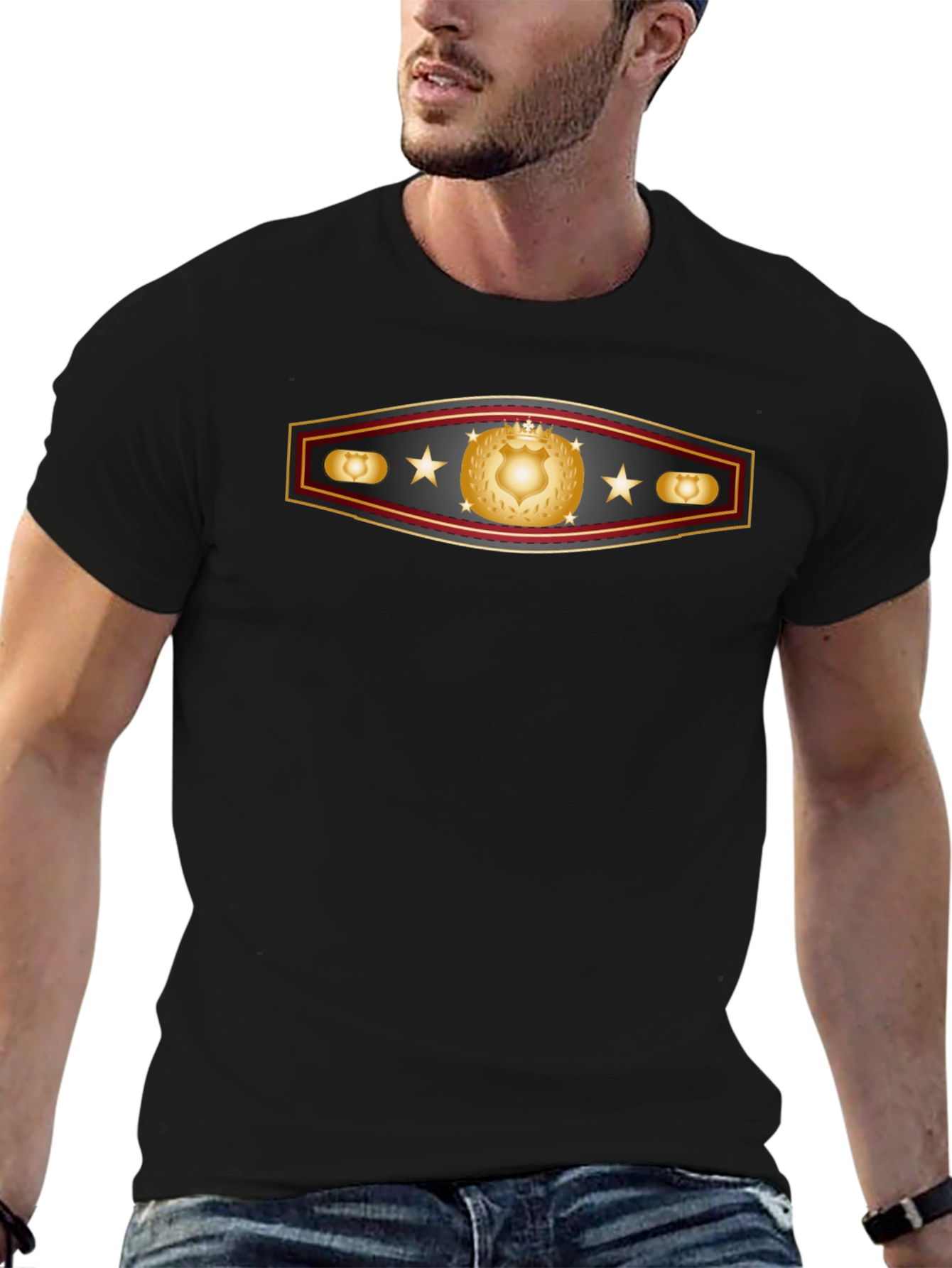 Black T-Shirt with Shield and Star Graphic