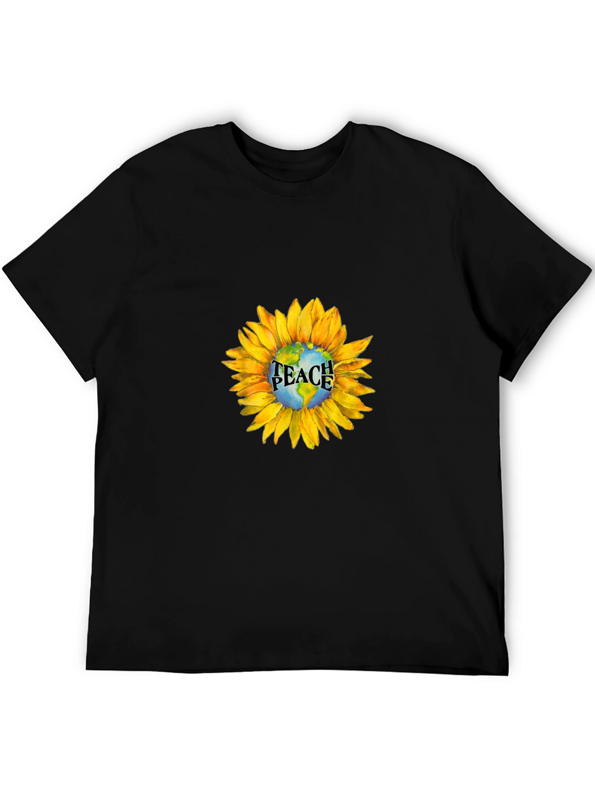 Peace Earth Sunflower Graphic Tee - Black