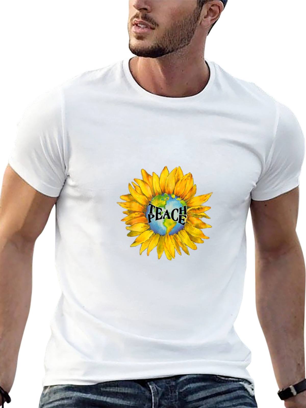 Peace Earth Sunflower Graphic Tee - Black