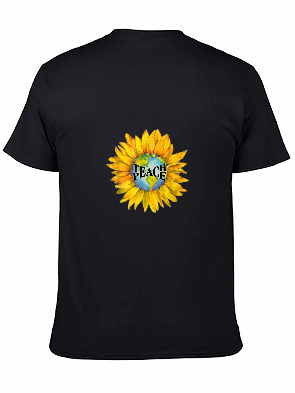 Peace Earth Sunflower Graphic Tee - Black