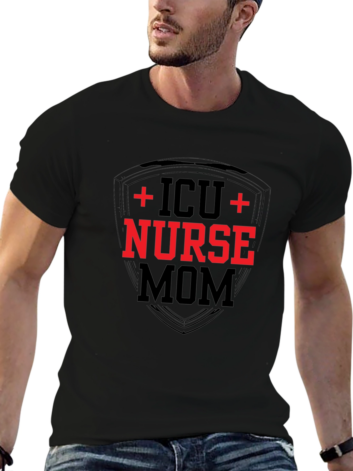ICU Nurse Mom Graphic Tee - Black Cotton T-Shirt