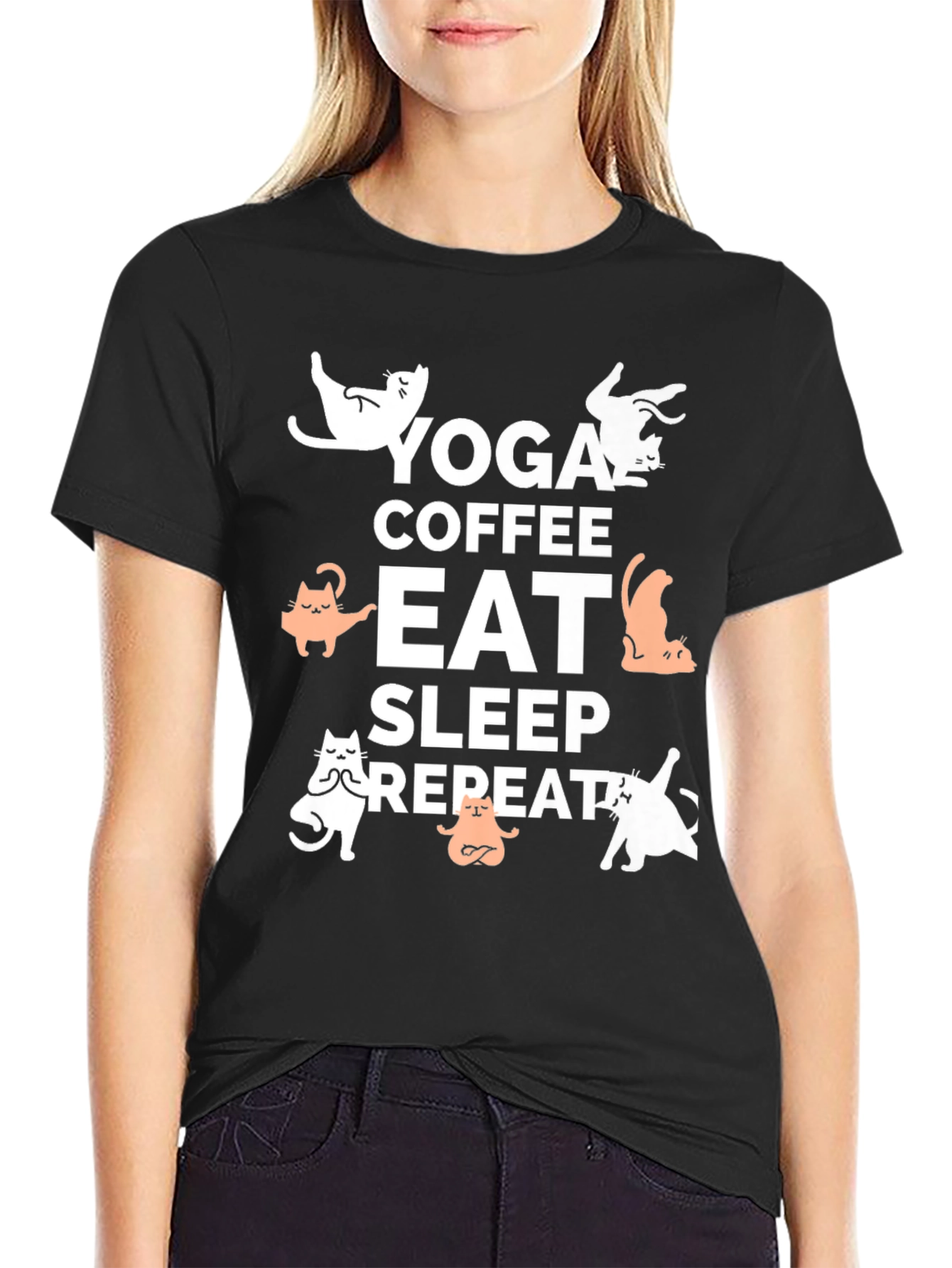 Yoga Coffee Eat Sleep Repeat Cat T-Shirt