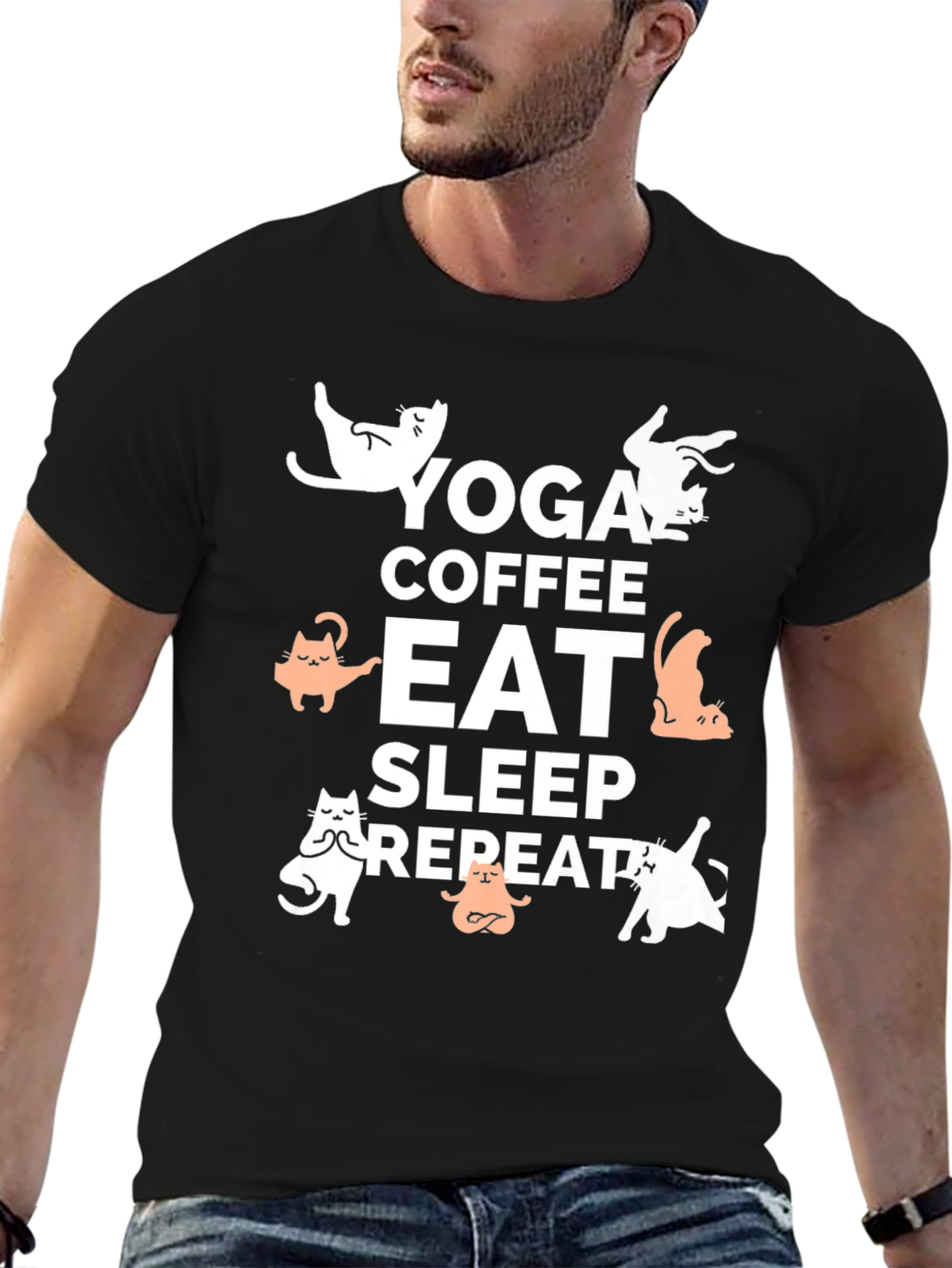 Yoga Coffee Eat Sleep Repeat Cat T-Shirt