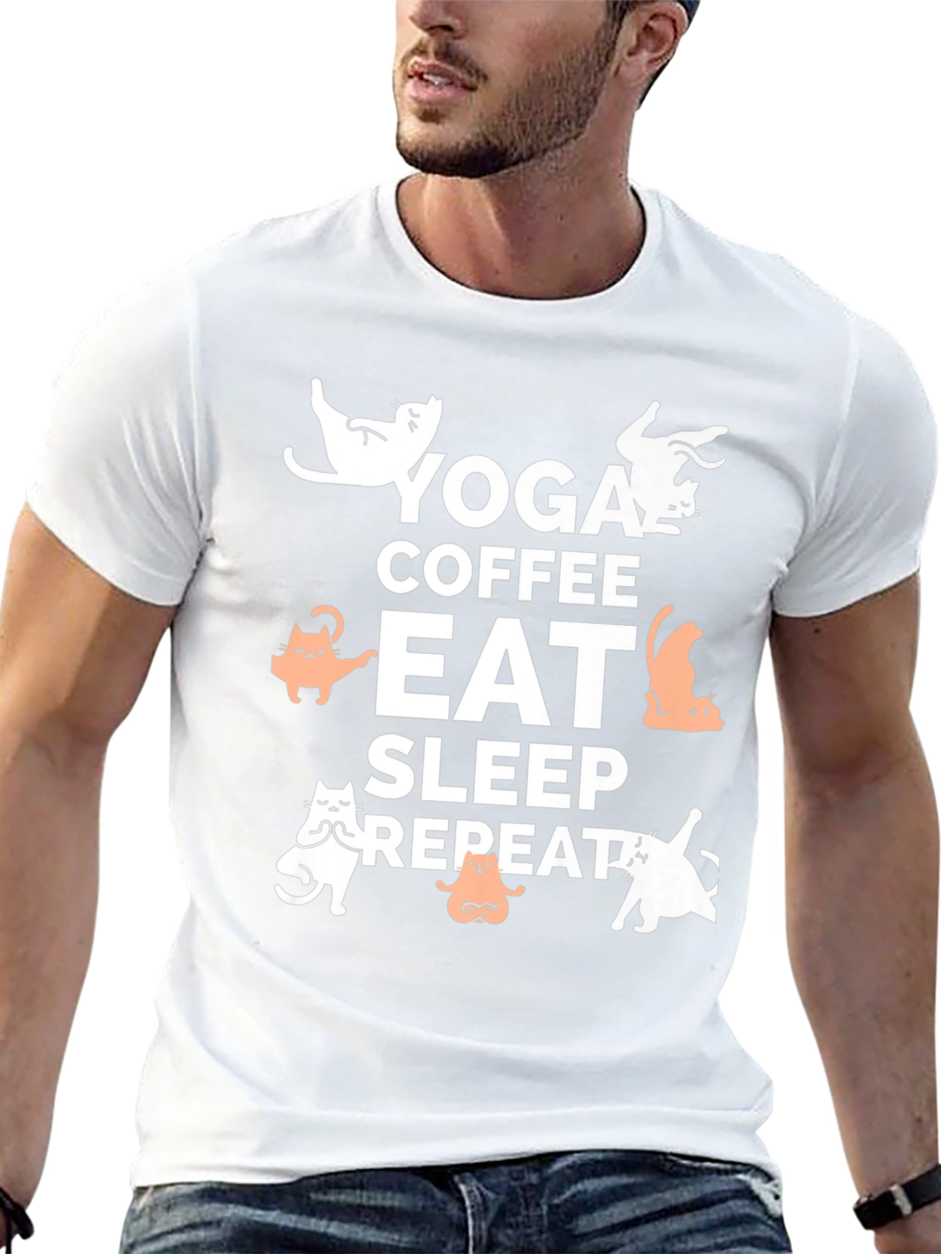 Yoga Coffee Eat Sleep Repeat Cat T-Shirt
