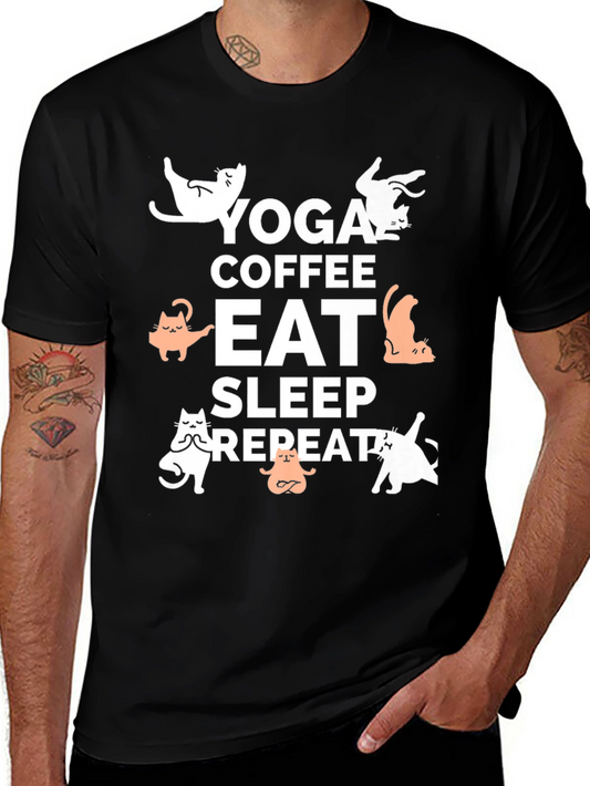 Yoga Coffee Eat Sleep Repeat Cat T-Shirt
