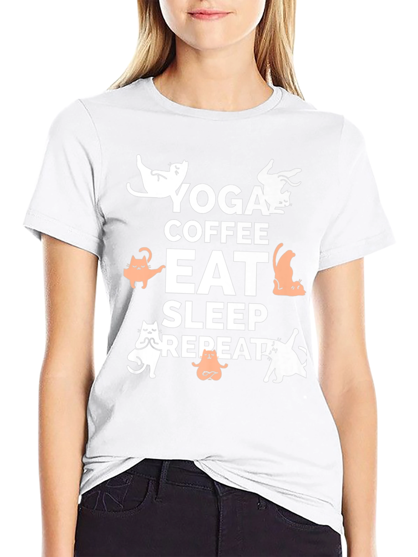 Yoga Coffee Eat Sleep Repeat Cat T-Shirt