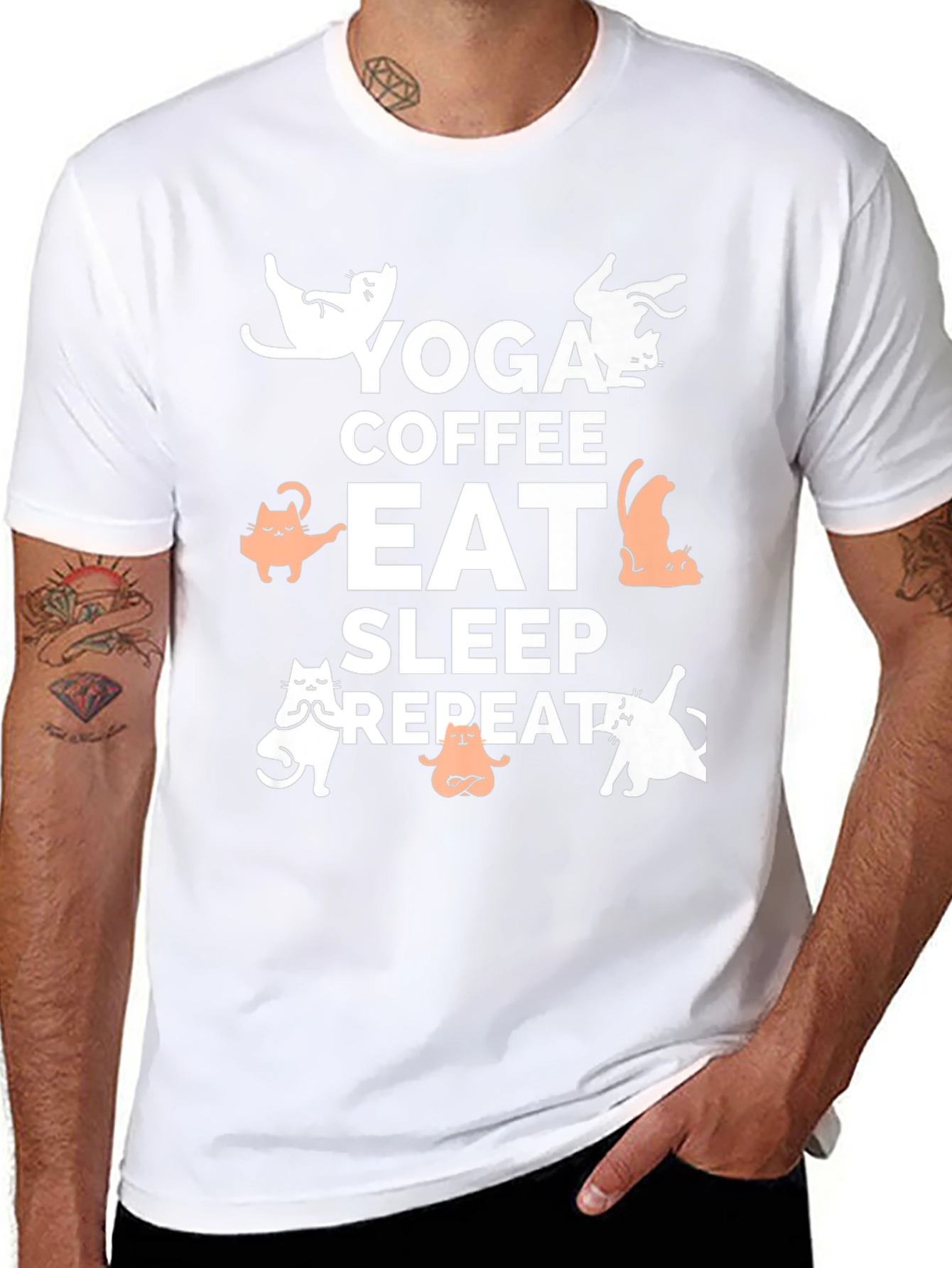Yoga Coffee Eat Sleep Repeat Cat T-Shirt