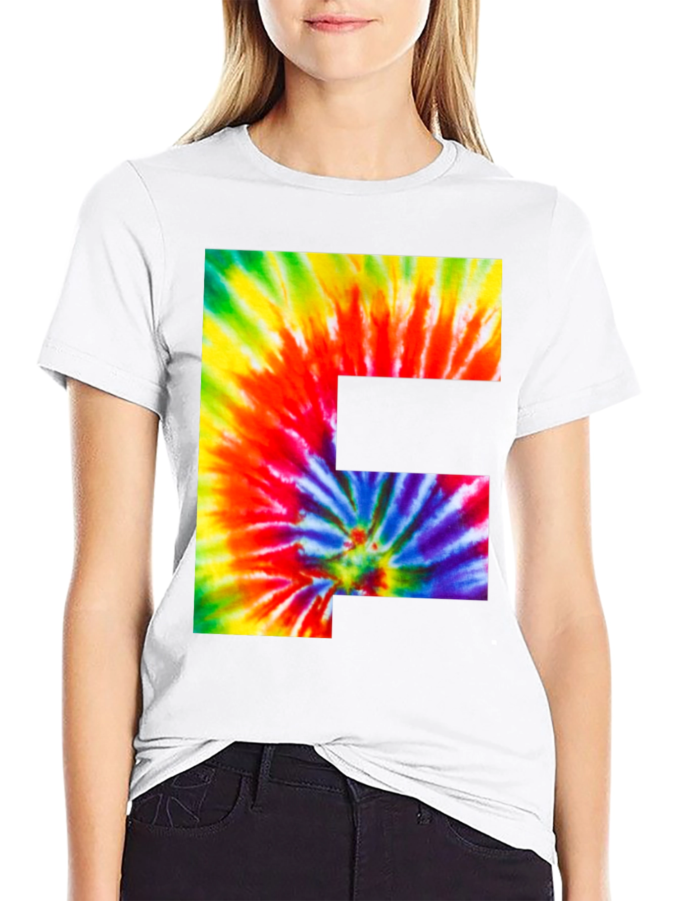 Tie Dye Letter F Graphic Tee - Black