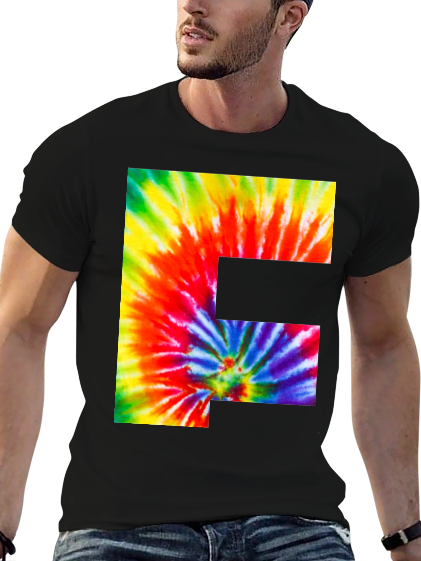 Tie Dye Letter F Graphic Tee - Black