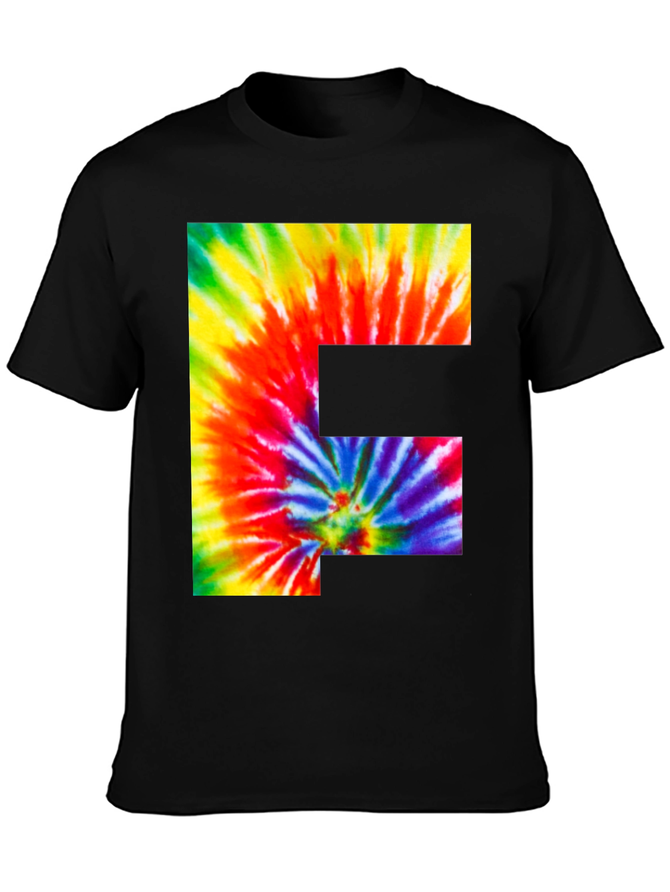 Tie Dye Letter F Graphic Tee - Black